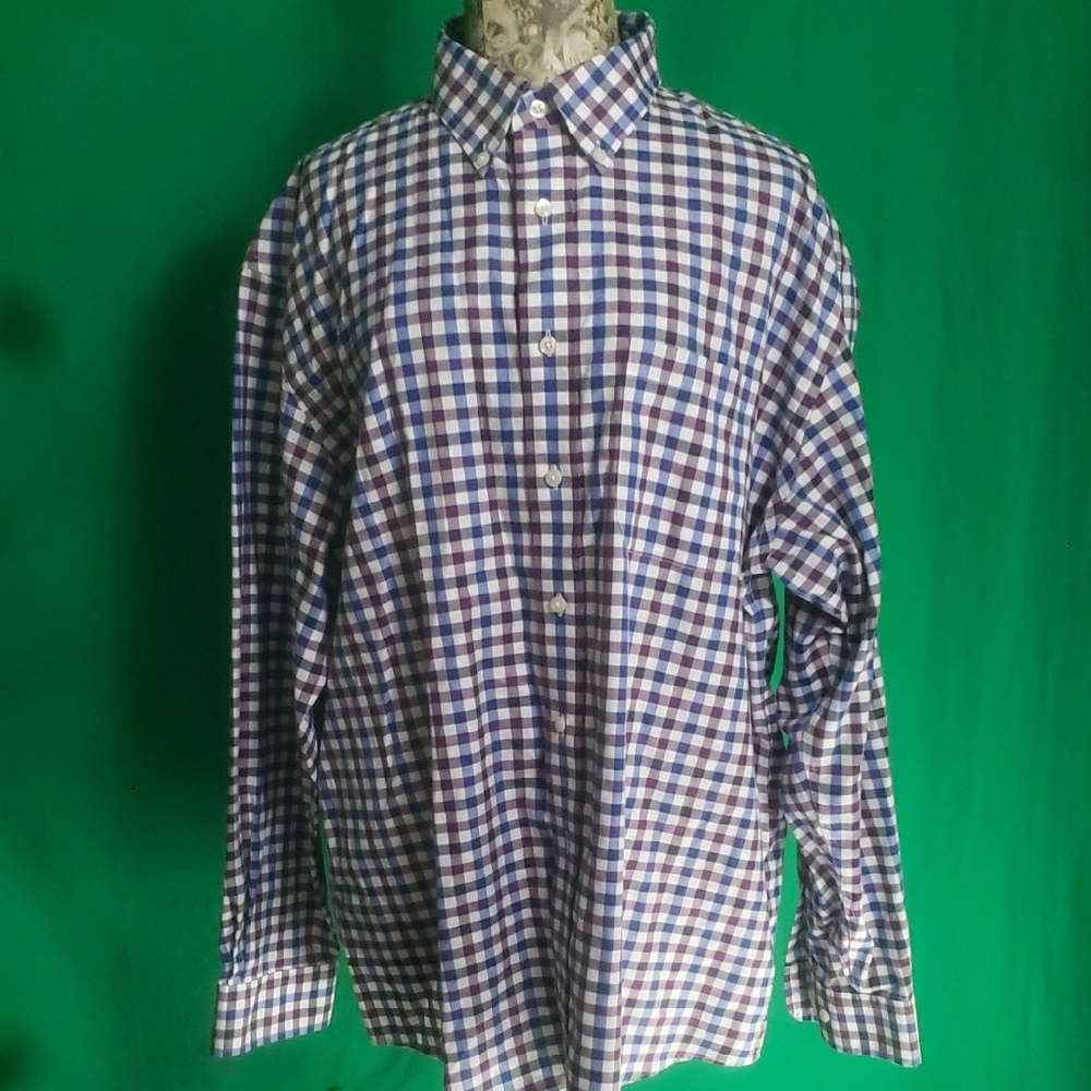 Jos. A. Bank Cotton Button Down Shirt Blue, Purple and White Check XL Mens